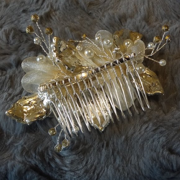 Flower Bride Wedding Hair Comb Pearl Bridal Rhinestone Hair Pieces - Picture 2 of 2